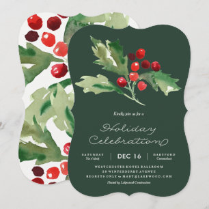 Classic Holly Berry Holiday Party Invitation