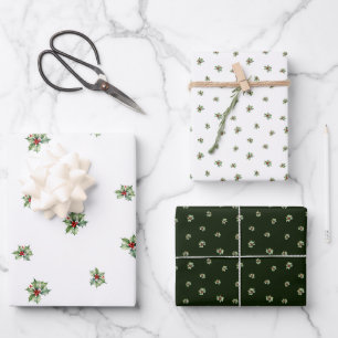 Classic Holly Christmas garland with berries Wrapping Paper Sheet