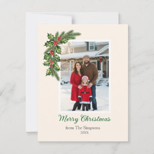Classic Holly Décor Simple Custom Photo Christmas Holiday Card