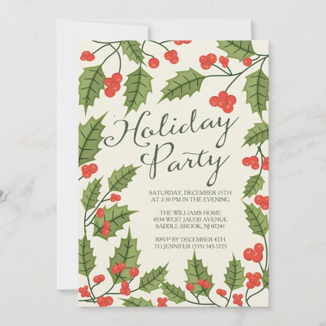 Classic Holly Holiday Party Invitation (Front)