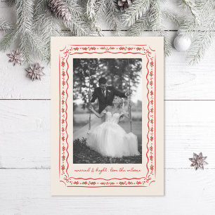 Classic Holly Painted Frame Wedding Photo Holiday Card