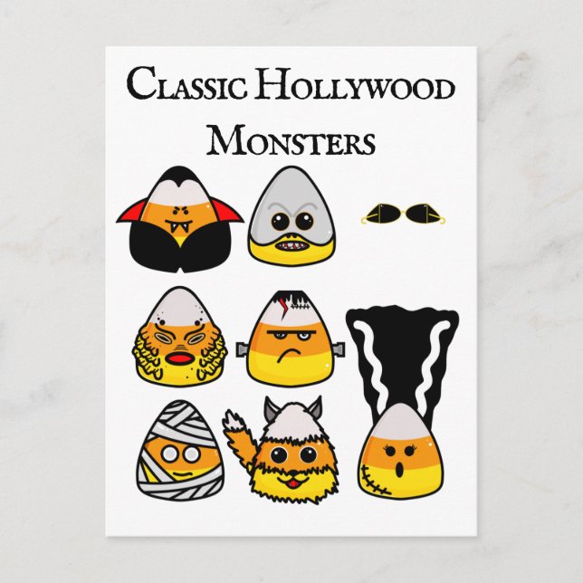 Classic Hollywood Monsters Candy Corn Postcard (Front)