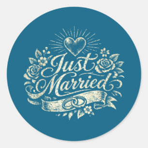 Classic honeymoon just married newlywed couple round sticker