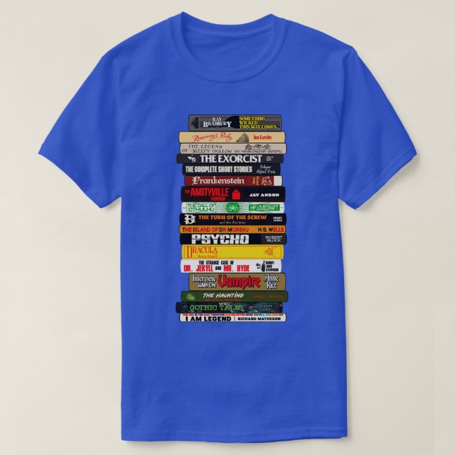 Classic Horror Books Stack T-Shirt (Design Front)