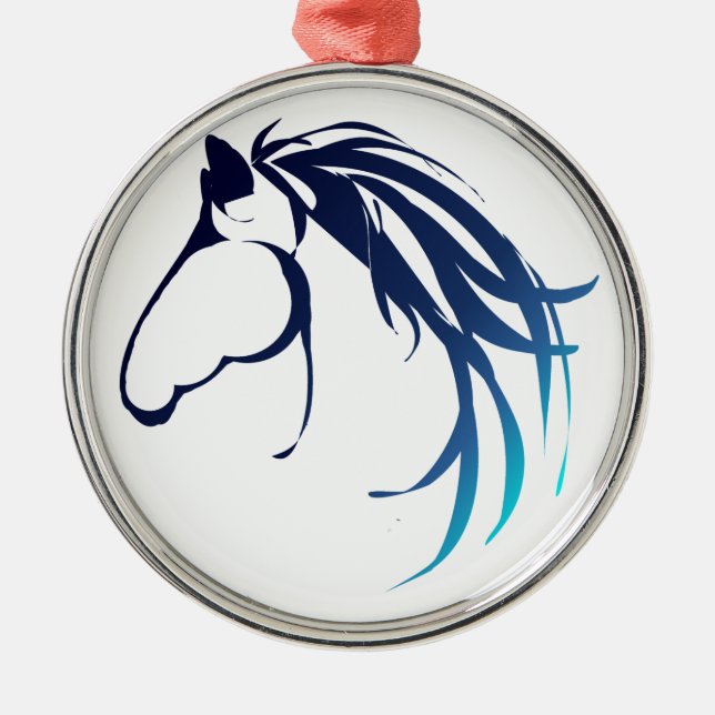 Classic Horse Head Logo in Blues Metal Tree Decoration (Front)