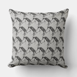 Classic Horse Head Pattern Black Grey Cushion