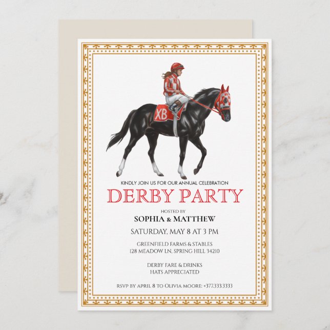 Classic Horse Racing Derby Party Invitation (Front/Back)