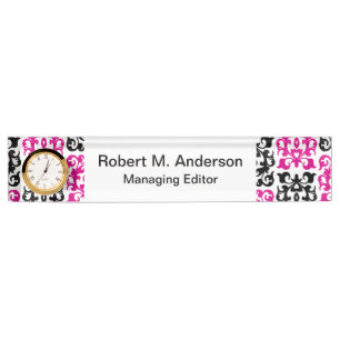 Classic Hot Pink and Black Damask Elements Nameplate