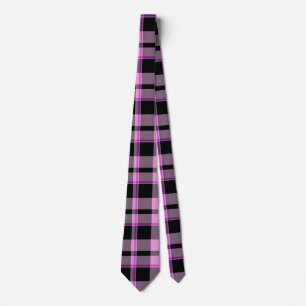 Classic Hot Pink Black Gingham Plaid Tartan Tie