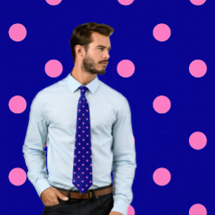 Classic Hot Pink Polka Dots on Navy Tie