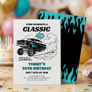 Classic Hot Rod Gasser Race Car Vintage Birthday Invitation