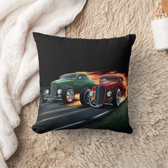 Classic hot rods racing down a night street cushion (Blanket)