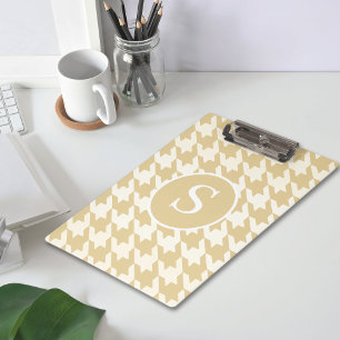 Classic Houndstooth Beige Tan & White Monogram Clipboard