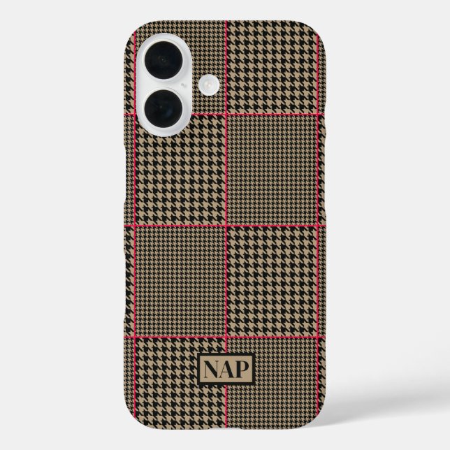 Classic Houndstooth Black Taupe Hot Pink Check Case-Mate iPhone Case (Back)