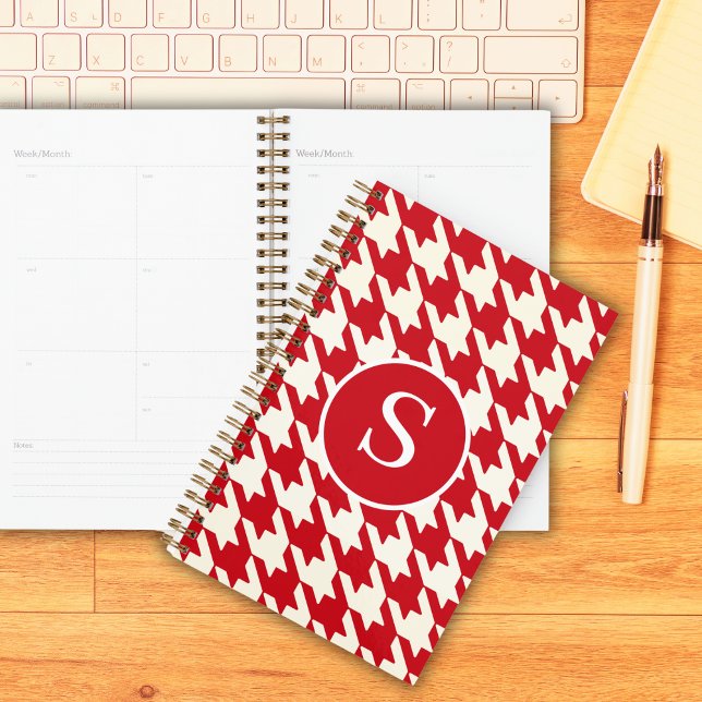 Classic Houndstooth Cherry Red & White Monogram Planner (Creator Uploaded)