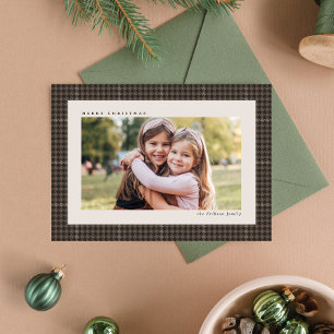 Classic houndstooth frame preppy one photo brown holiday card