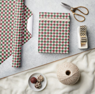 Classic Houndstooth in Christmas Colours Wrapping Paper