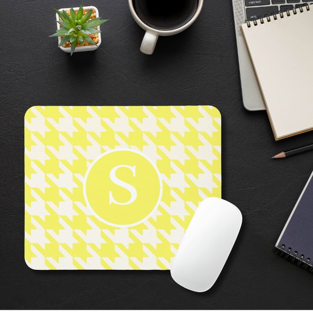 Classic Houndstooth Lemon Yellow & White Monogram Mouse Mat (Creator Uploaded)
