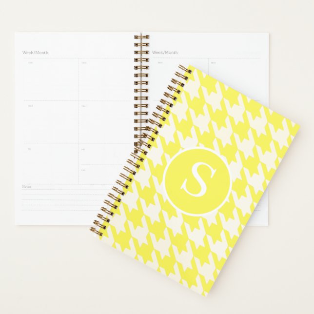 Classic Houndstooth Lemon Yellow & White Monogram Planner (Display)