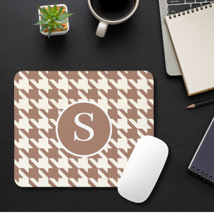 Classic Houndstooth Mocha Mousse & White Monogram Mouse Mat