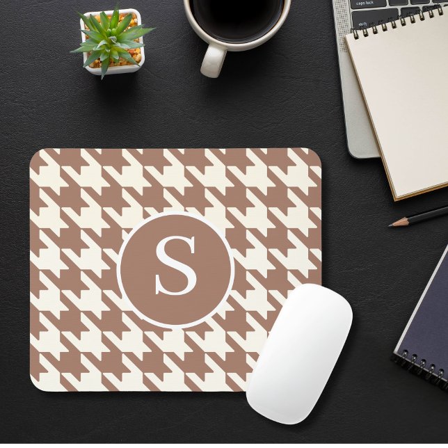 Classic Houndstooth Mocha Mousse & White Monogram Mouse Mat (Creator Uploaded)