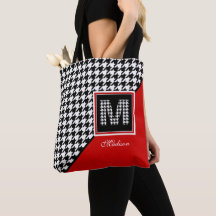 Classic Houndstooth Monogram in Red Black White