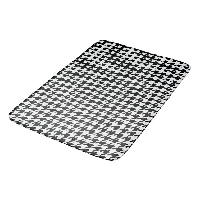 Classic Houndstooth Pattern: Black & White Vintage Bath Mat (Angled)