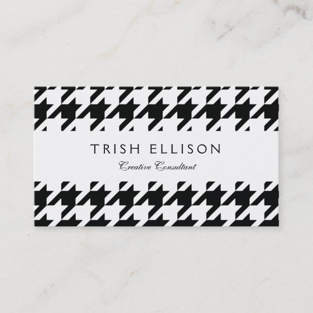 Classic Houndstooth Pattern: Black & White Vintage Business Card (Front)