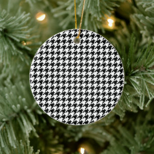 Classic Houndstooth Pattern: Black & White Vintage Ceramic Tree Decoration