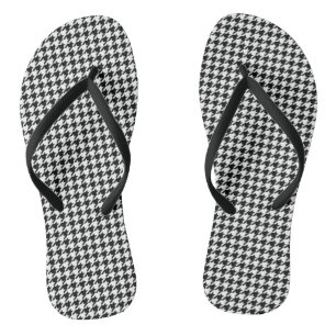 Classic Houndstooth Pattern: Black & White Vintage Flip Flops