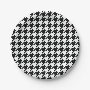 Classic Houndstooth Pattern: Black & White Vintage Paper Plate
