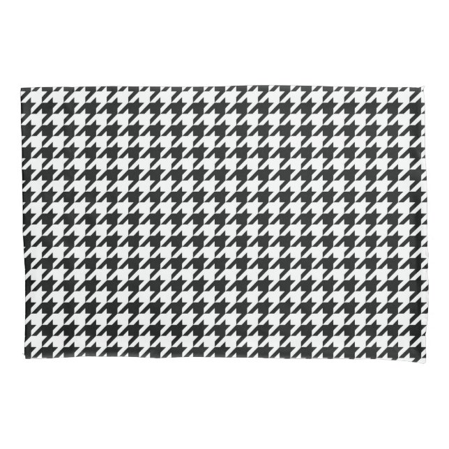 Classic Houndstooth Pattern: Black & White Vintage Pillowcase (Front-Left)