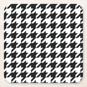 Classic Houndstooth Pattern: Black & White Vintage Square Paper Coaster