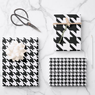 Classic Houndstooth Pattern: Black & White Vintage Wrapping Paper Sheet