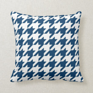 Classic Houndstooth Pattern in Navy Blue and White Cushion