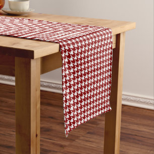 Classic Houndstooth Pattern in Red and White Short Table Runner