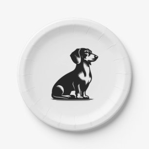 Classic Hunting Dog Vintage Dachshund Drawing Copy Paper Plate