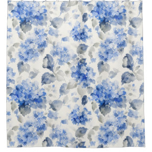 Classic Hydrangea Floral Pattern Cobalt Blue Shower Curtain