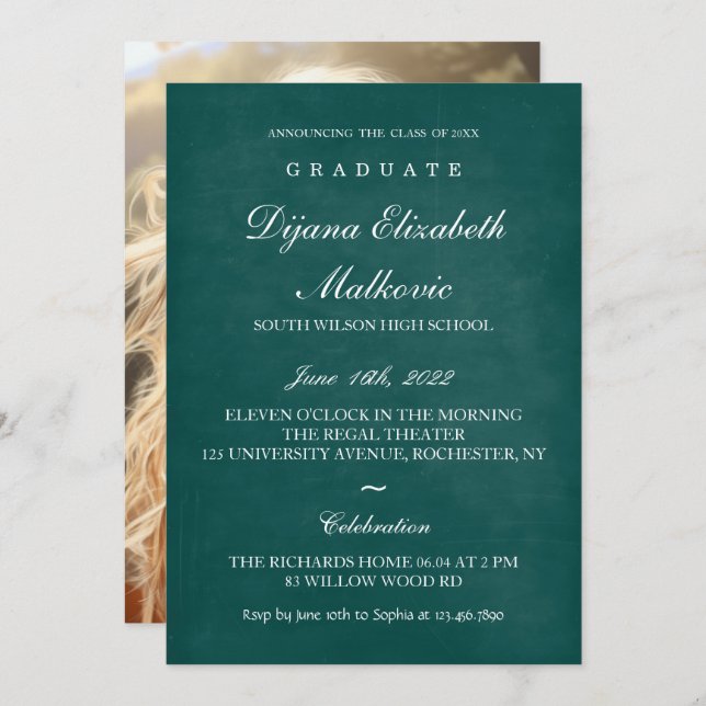 Classic I Green Graduation Invitation (Front/Back)