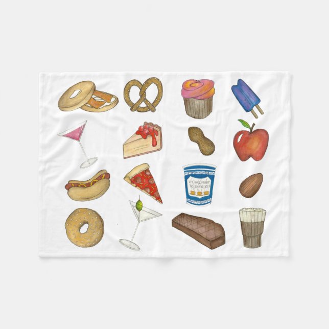 Classic Iconic NYC New York City Foods Foodie Fleece Blanket (Front (Horizontal))