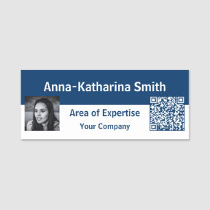 Classic Image QR-code Blue & White Name Tag