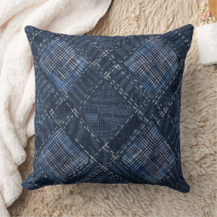 Classic Indigo Diamond Stitch Denim Pattern Cushion