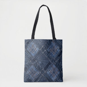 Classic Indigo Diamond Stitch Denim Pattern Tote Bag