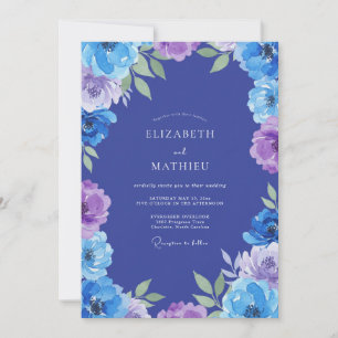 Classic Indigo Violet Peony Wedding Invitation