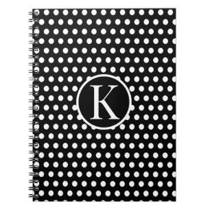Classic initial letter Polka Dots Black Notebook