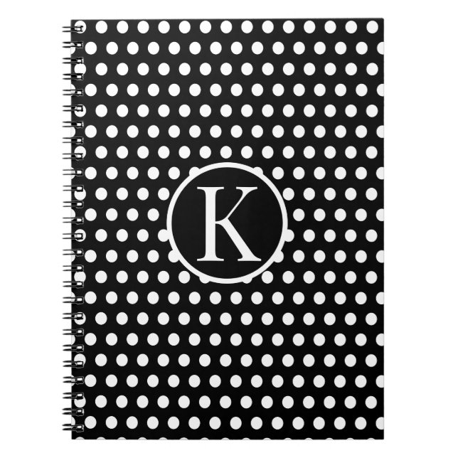 Classic initial letter Polka Dots Black Notebook (Front)