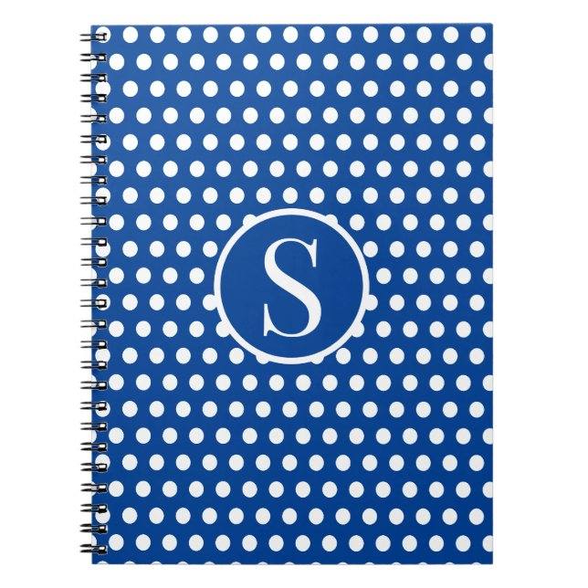 Classic initial letter Polka Dots Navy Blue Notebook (Front)