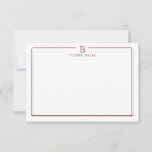 Classic Initial Monogram Red Border Stationery Card
