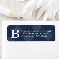 Classic initial navy blue plaid simple address