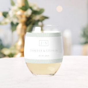 Classic Initials Wedding Date Stemless Wine Glass